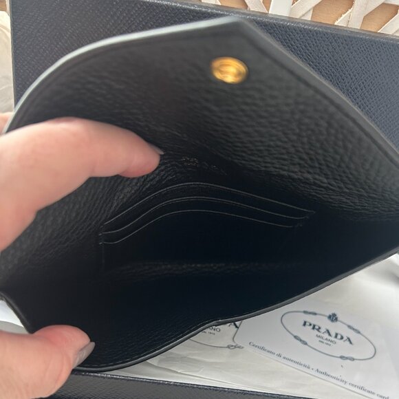 Prada Envelope clutch in Black & Gold includes box & authenticity cards shown - Picture 5 of 9
